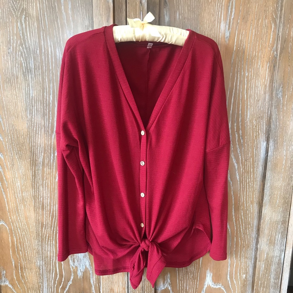 Brand new front tie waffle knit Henley.